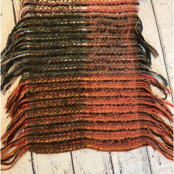 Talbots Boucle Mohair Wool Blend Fringed Scarf 67" x 14" Multicolor Plaid Winter - Picture 4 of 10